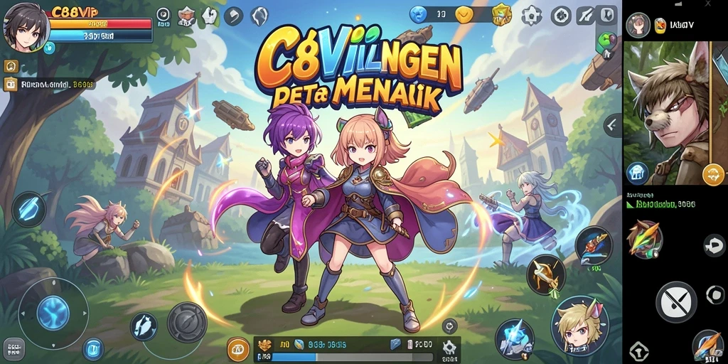 Screenshot gameplay C8VIP dengan karakter anime yang dinamis.
