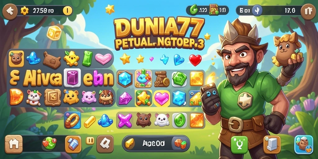 Screenshot dari gameplay seru dalam DUNIA77 dengan tantangan Match-3.