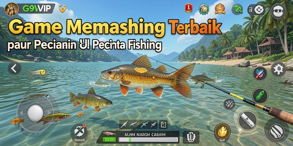 Tampilan gameplay G9VIP yang menampilkan aksi memancing seru.