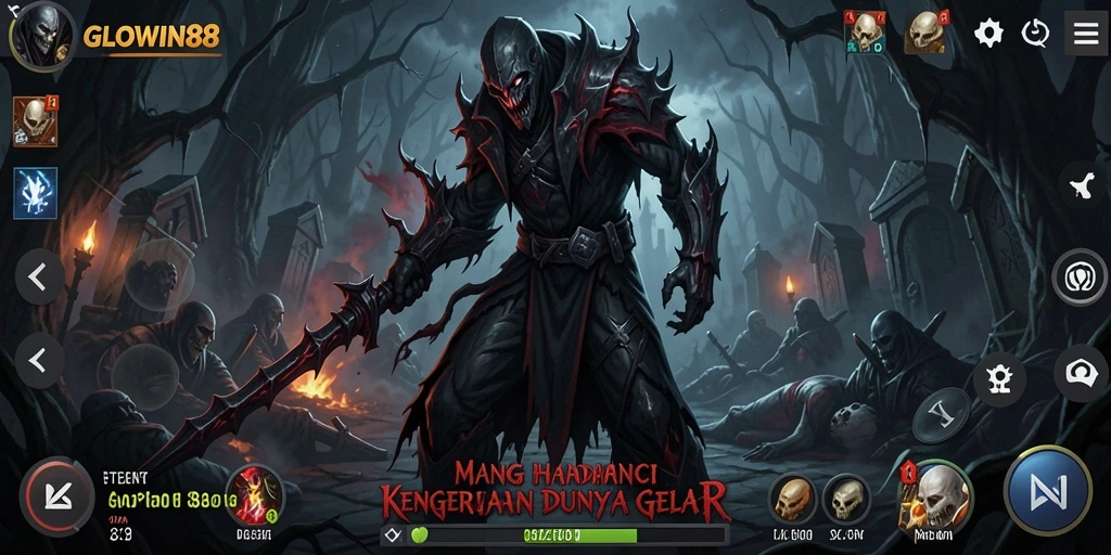 Screenshot dari gameplay menyeramkan di GLOWIN88 menunjukkan atmosfer kelam dan mencekam.