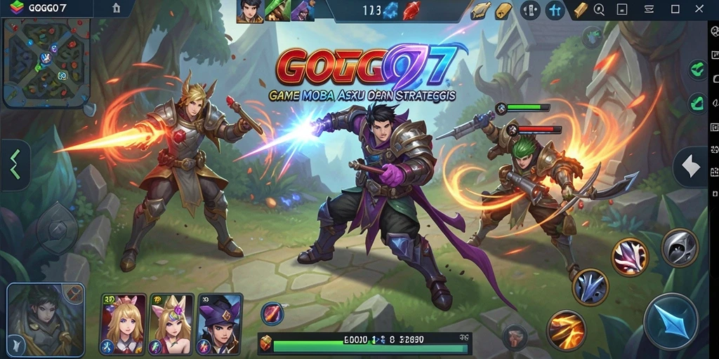 Screenshot gameplay GOGO77 dengan karakter beraksi di medan perang.