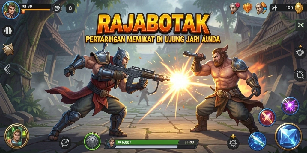 Tangkapan layar utama <strong>RAJABOTAK</strong> menampilkan aksi pertarungan yang mendebarkan.