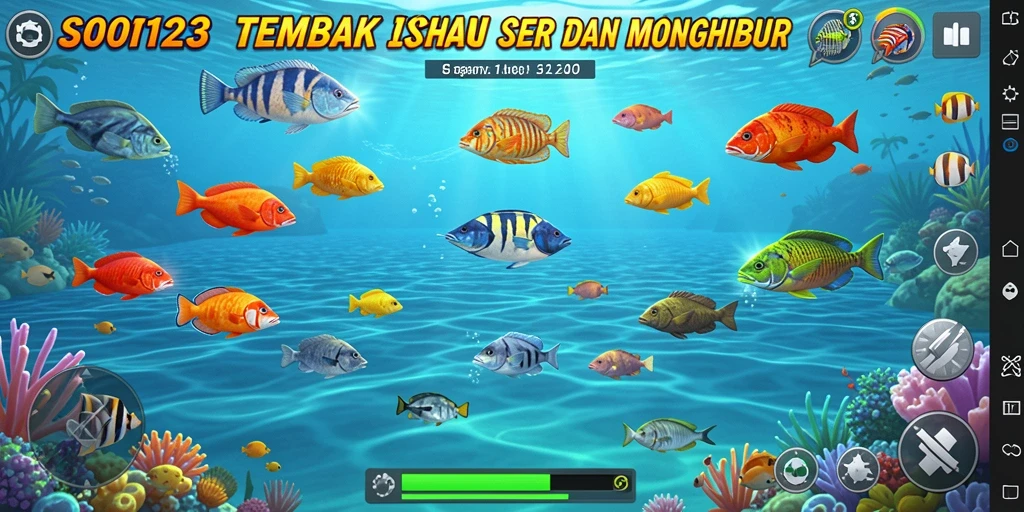 Tampilan gameplay SLOT123 dengan aksi menembak ikan yang seru.